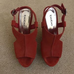 Bebe Burnt Orange Suede Wedge Sandals
